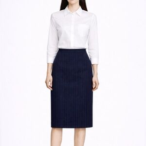 Giorgio Armani High End Navy Pinstripe Virgin Wool Pencil Skirt, Size 6